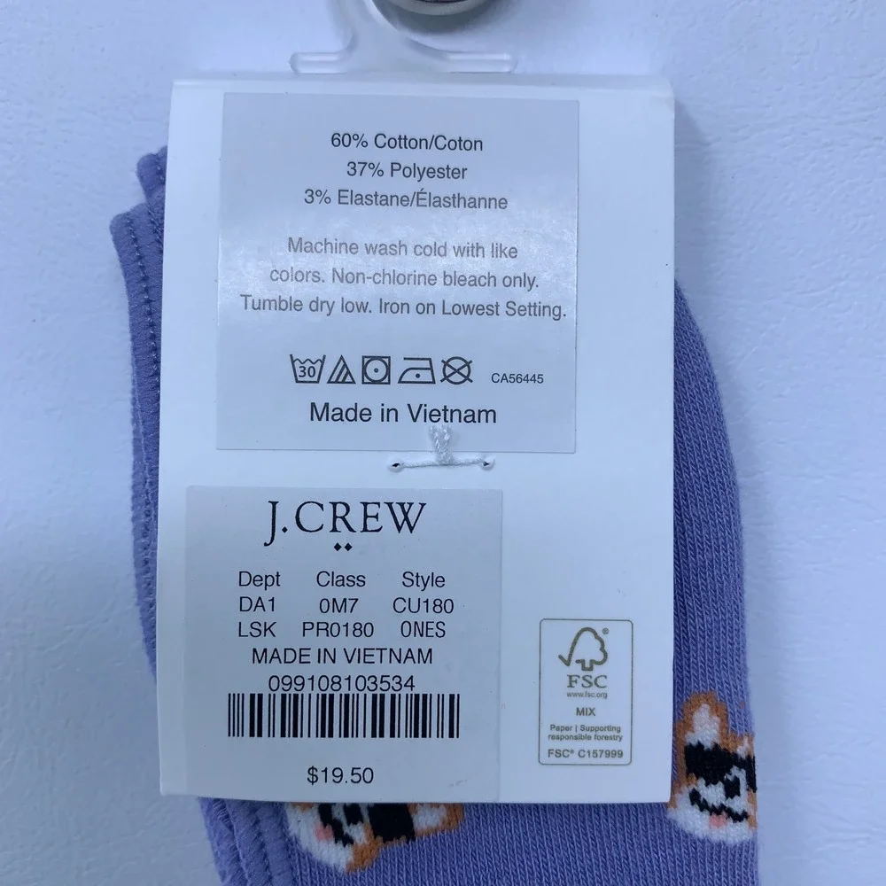 J.Crew Womens OS Purple Corgi Dog Sunglasses CU180 No-Show Socks